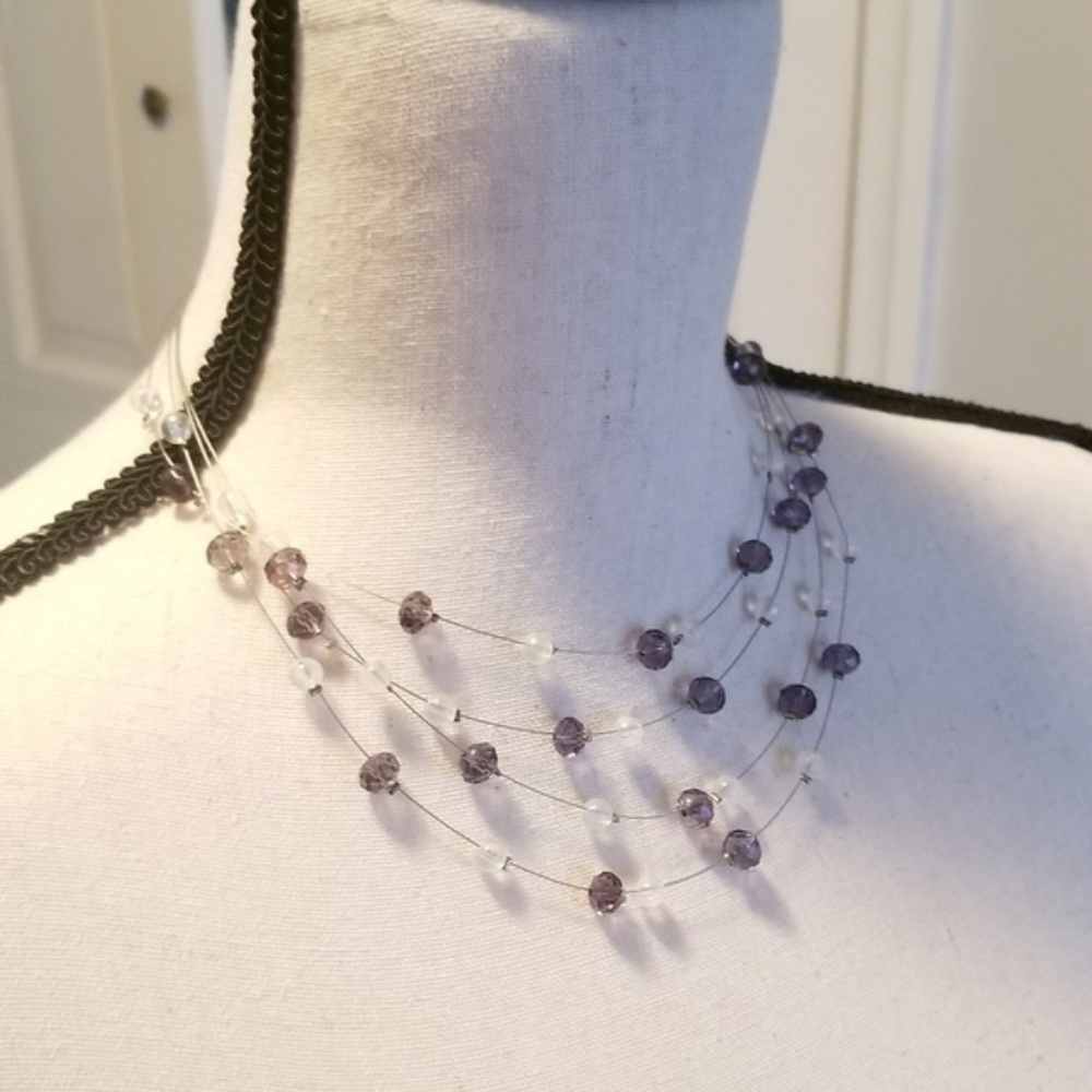 Avon Purple Beaded Necklace + Earrings set
